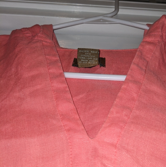🌞Anthropologie pink 3/4-sleeve linen pullover v-neck hoodie (hooded top), Sz 4 - Picture 4 of 4